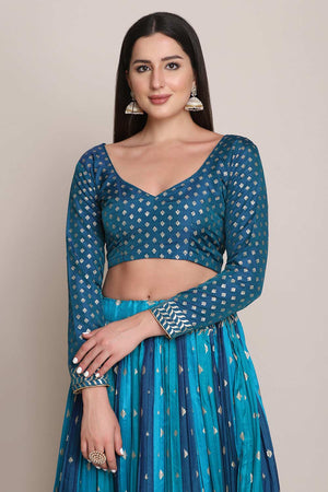 Blue Silk Blend Zari Woven Lehenga Choli