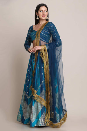 Blue Silk Blend Zari Woven Lehenga Choli