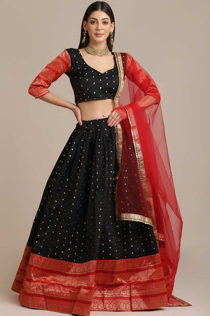 Black Jacquard Gold Woven Work Lehenga Choli