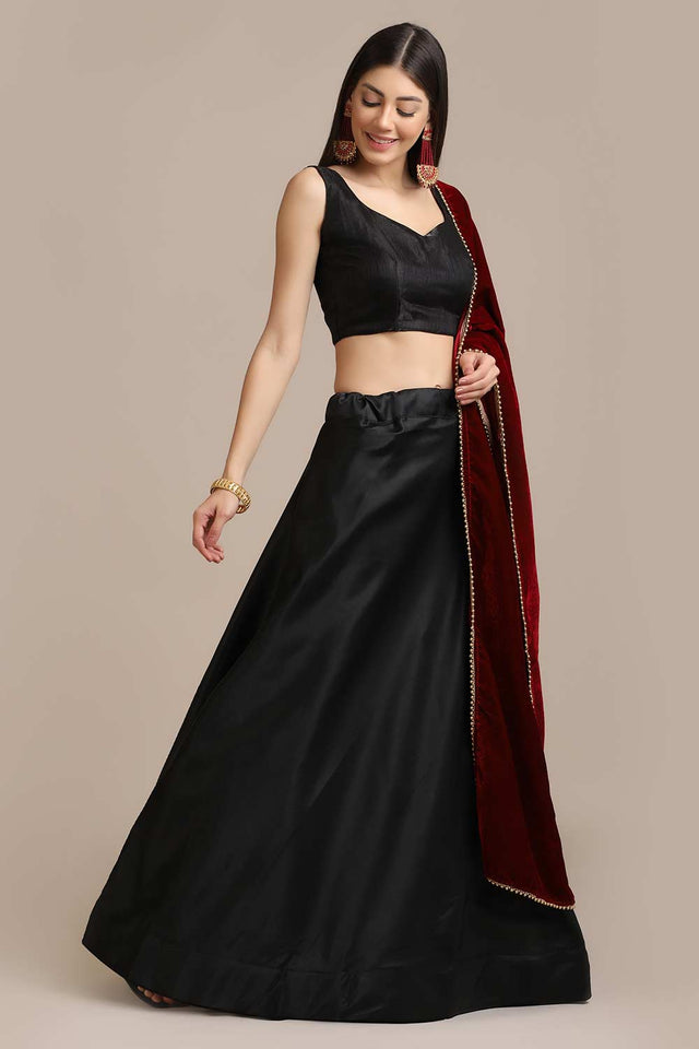 Black Banglory Silk Plain Lehenga Choli