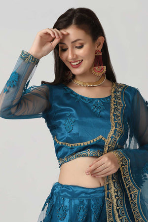 Blue Net Embroidered Work Lehenga Choli