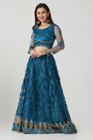 Blue Net Embroidered Work Lehenga Choli
