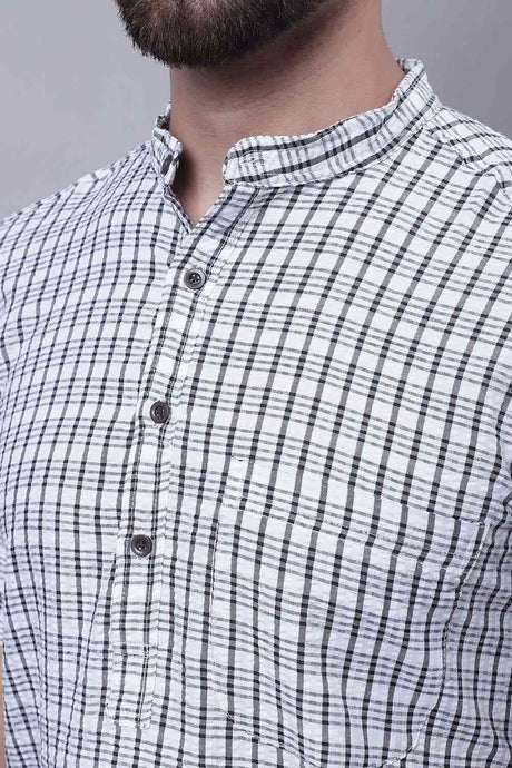 Buy Men's Multi Cotton Check Print Long Kurta Top Online - Side