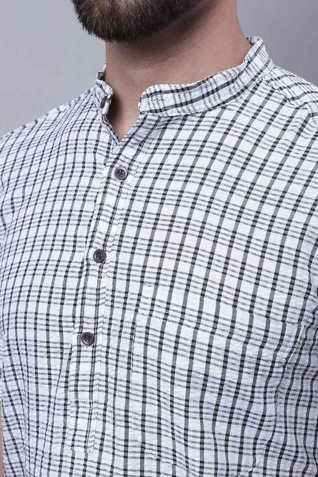 Buy Men's Multi Cotton Check Print Long Kurta Top Online - Side