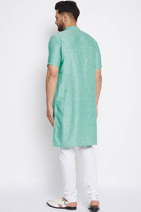 Buy Men's Cotton Solid Kurta in Green - Front