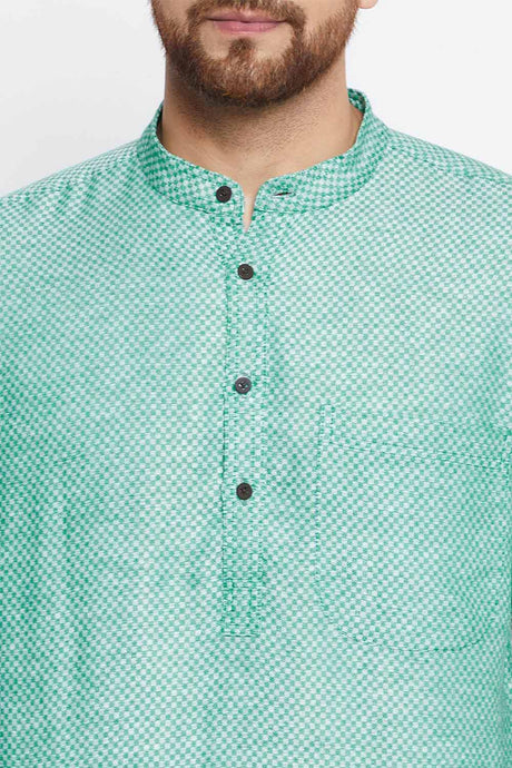 Buy Men's Cotton Solid Kurta in Green - Side