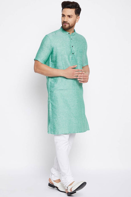 Buy Men's Cotton Solid Kurta in Green - Zoom Out