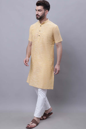 Buy Men's Yellow Cotton Solid Long Kurta Top Online - Zoom Out