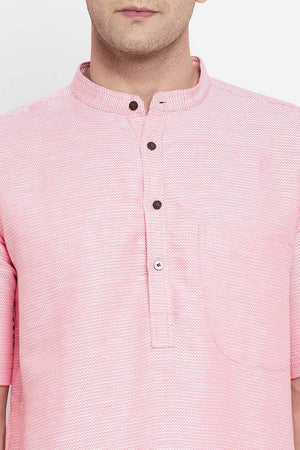 Buy Men's Pure Cotton Solid Long Kurta in Light Pink - Zoom Out