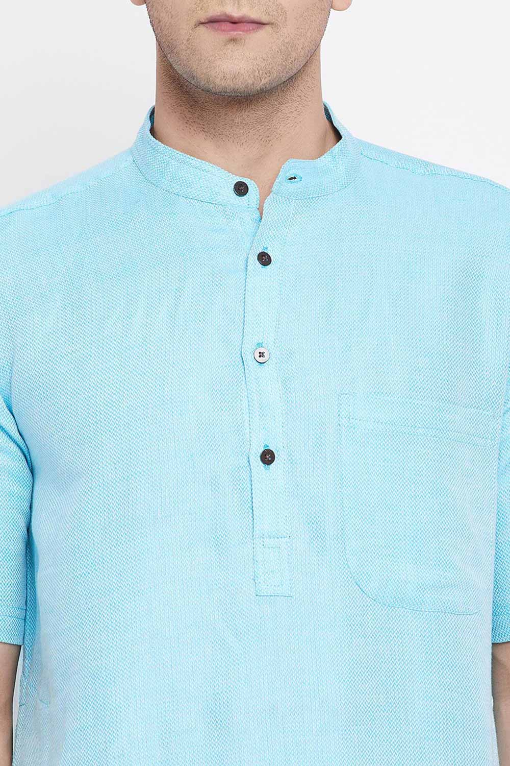 Buy Men's Pure Cotton Solid Long Kurta in Light Blue - Zoom Out