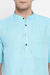 Buy Men's Pure Cotton Solid Long Kurta in Light Blue - Zoom Out