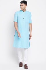 Buy Men's Pure Cotton Solid Long Kurta in Light Blue