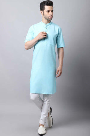 Men's Light Blue Solid Full Sleeve Long Kurta Top (LHS-SLD1132-SBC)