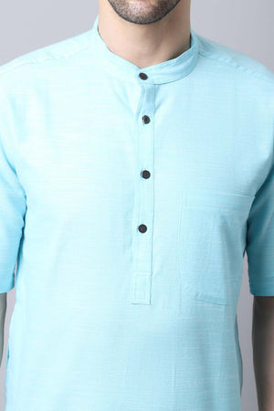 Men's Light Blue Solid Full Sleeve Long Kurta Top (LHS-SLD1132-SBC)