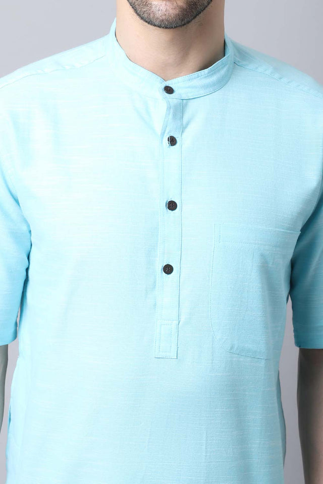 Men's Light Blue Solid Full Sleeve Long Kurta Top (LHS-SLD1132-SBC)