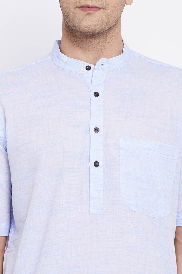 Buy Men's Pure Cotton Solid Long Kurta in Blue - Zoom Out