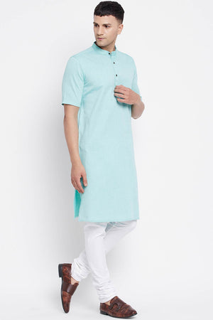 Buy Men's Pure Cotton Solid Long Kurta in Light Green