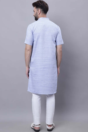 Buy Men's Blue Cotton Solid Long Kurta Top Online - Front