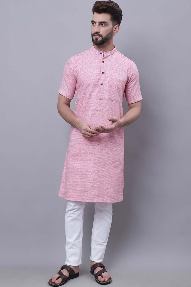 Buy Men's Red Cotton Solid Long Kurta Top Online