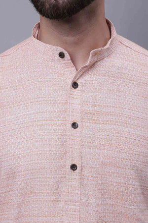 Buy Men's Peach Cotton Solid Long Kurta Top Online - Side