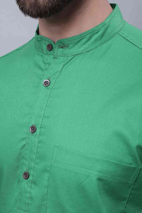 Buy Men's Green Cotton Solid Long Kurta Top Online - Side