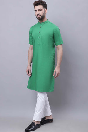 Buy Men's Green Cotton Solid Long Kurta Top Online - Zoom Out