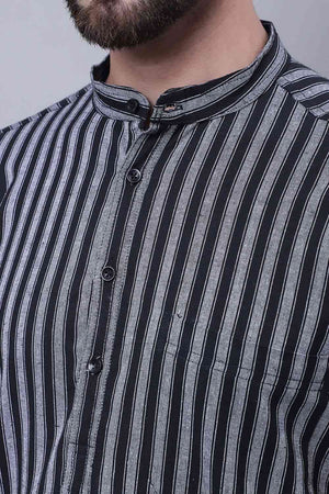 Buy Men's Multi Cotton Striped Long Kurta Top Online - Side
