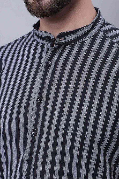 Buy Men's Multi Cotton Striped Long Kurta Top Online - Side