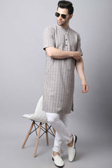 Men's Dark Brown Checks Full Sleeve Long Kurta Top (LHS-STR1162-BRC)