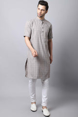 Men's Dark Brown Checks Full Sleeve Long Kurta Top (LHS-STR1162-BRC)