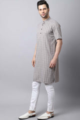 Men's Dark Brown Checks Full Sleeve Long Kurta Top (LHS-STR1162-BRC)