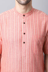 Men's Bright Orange Checks Full Sleeve Long Kurta Top (LHS-STR1171-ORC)
