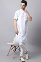 Men's Light White Stripe Full Sleeve Long Kurta Top (LHS-STR1178-WHC)