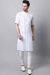 Men's Light White Stripe Full Sleeve Long Kurta Top (LHS-STR1178-WHC)