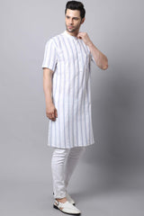 Men's Light White Stripe Full Sleeve Long Kurta Top (LHS-STR1178-WHC)