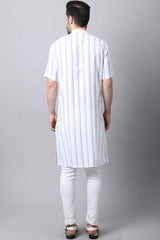 Men's Light White Stripe Full Sleeve Long Kurta Top (LHS-STR1178-WHC)