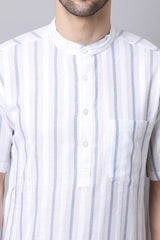 Men's Light White Stripe Full Sleeve Long Kurta Top (LHS-STR1178-WHC)