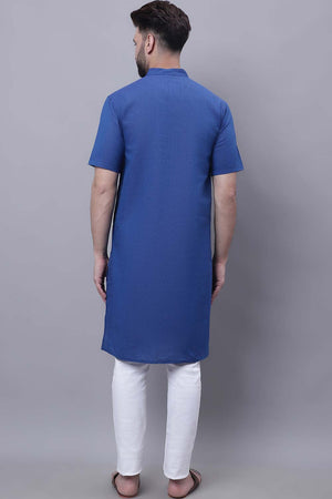 Buy Men's Blue Cotton Striped Long Kurta Top Online - Front