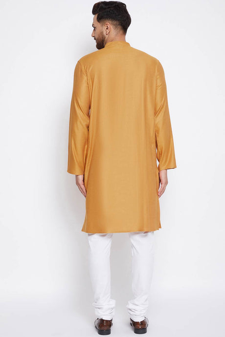 Buy Men's Viscose Solid Kurta in Yellow - Front