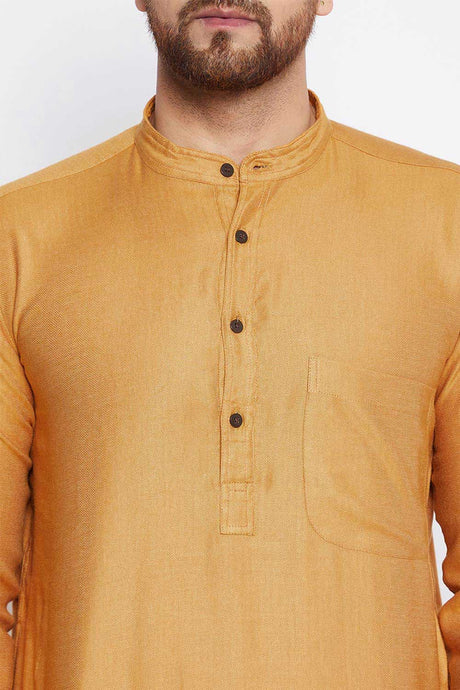 Buy Men's Viscose Solid Kurta in Yellow - Side