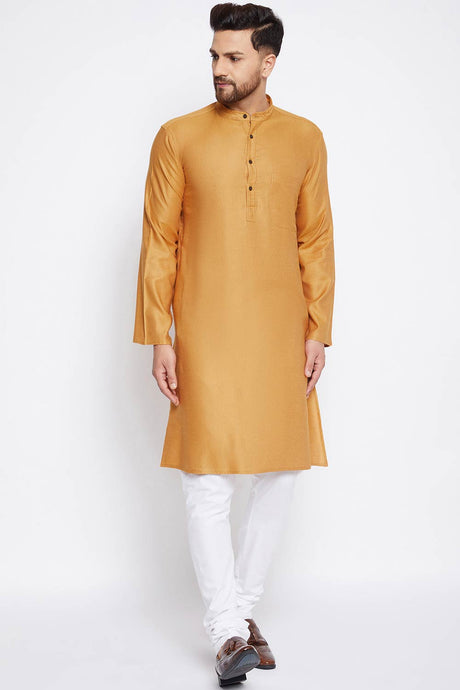 Buy Men's Viscose Solid Kurta in Yellow Online