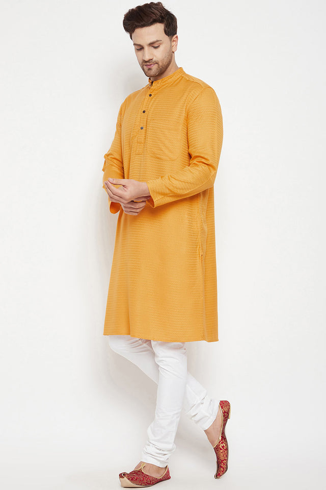 Buy Men's Viscose Solid Kurta in Yellow