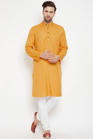 Buy Men's Viscose Solid Kurta in Yellow