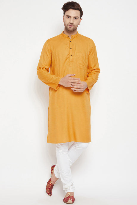 Buy Men's Viscose Solid Kurta in Yellow