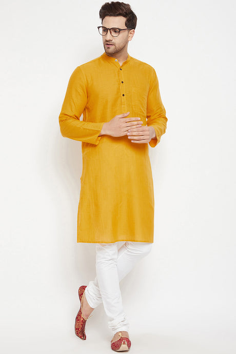 Buy Men's Pure Cotton Solid Kurta in Yellow