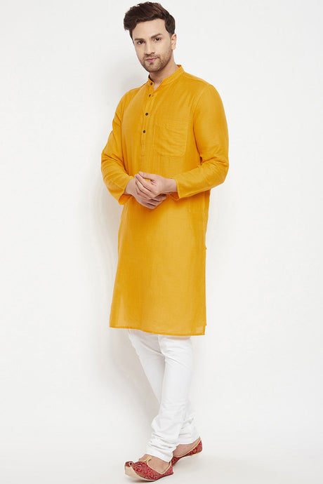 Buy Men's Pure Cotton Solid Kurta in Yellow