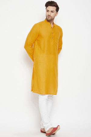 Buy Men's Pure Cotton Solid Kurta in Yellow