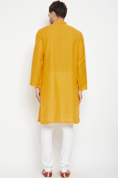 Buy Men's Pure Cotton Solid Kurta in Yellow
