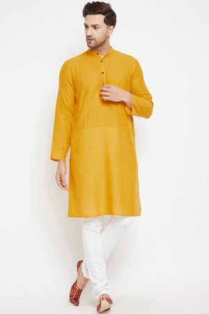Buy Men's Pure Cotton Solid Kurta in Yellow
