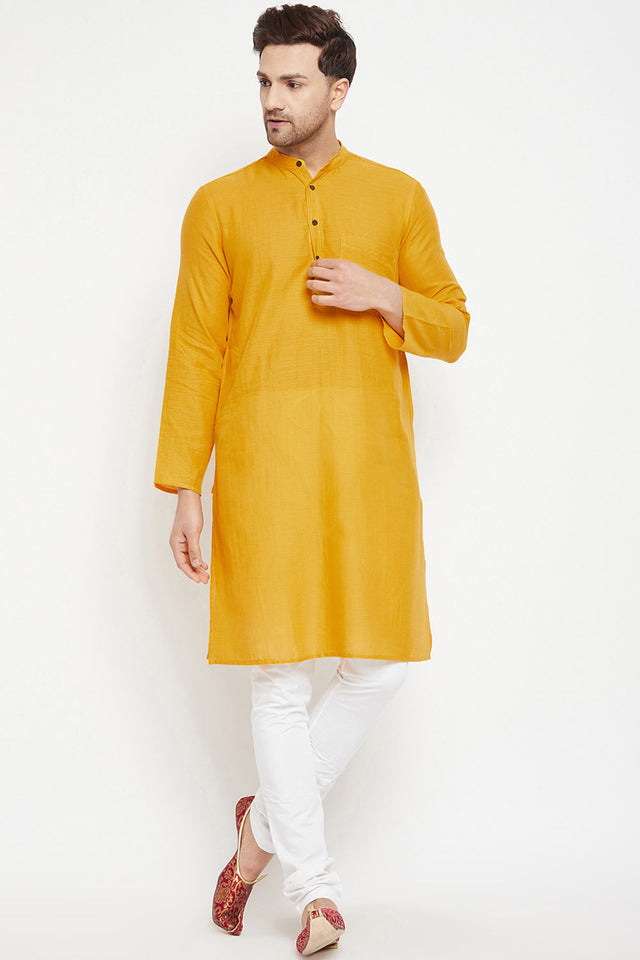 Buy Men's Pure Cotton Solid Kurta in Yellow
